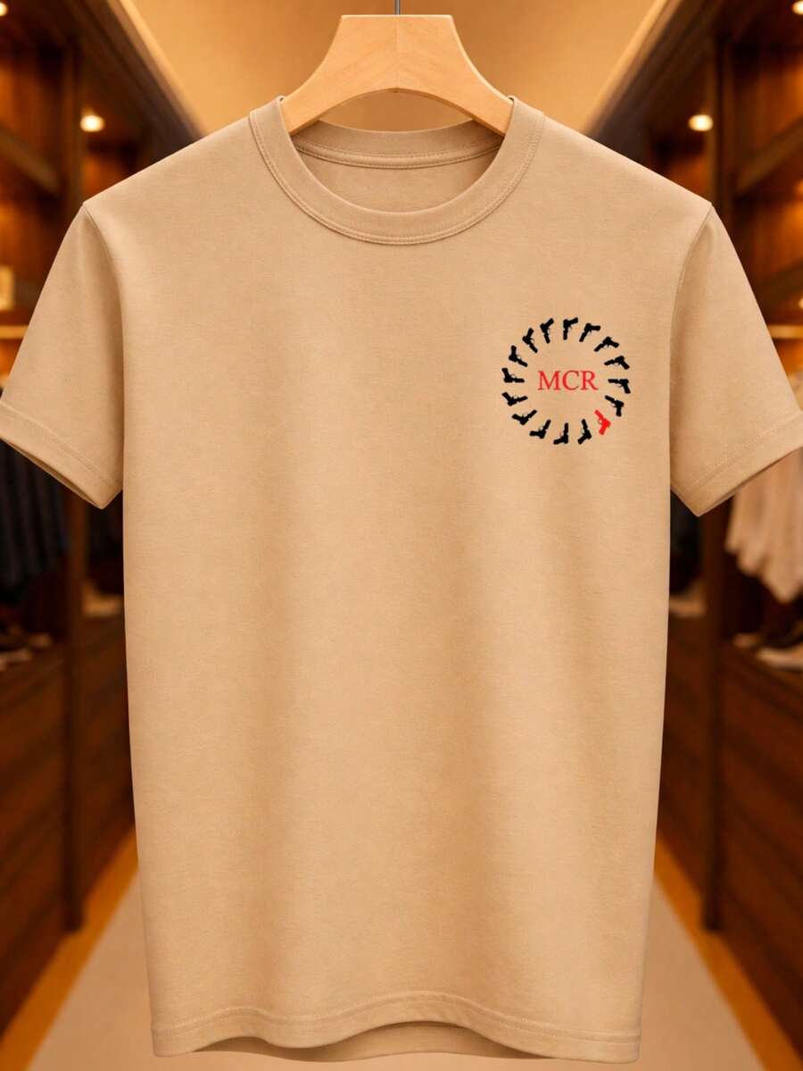 MCR Pistola T-Shirt - Simple, Minimalist, Romance, Alternative Rock, Pop-Punk, Basic, Unisex, 100% Premium Cotton – Men's And Women's | Casual, Streetwear, Plus Size, New Arrival With Immediate Shipping In Various Colors - 卡其色 - 查看 1