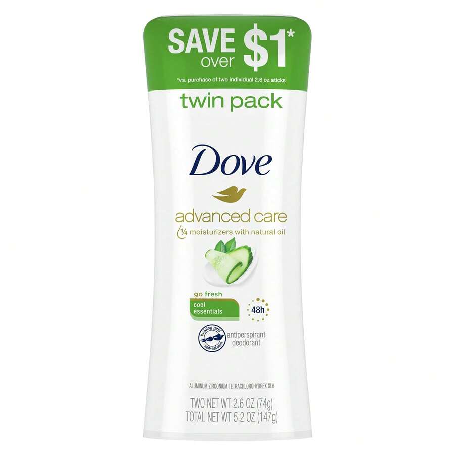 Desodorante antitranspirante Dove Advanced Care Cool Essentials, 2.6 Oz, Paquete de 2 - Múltiples aromas - Ver 1