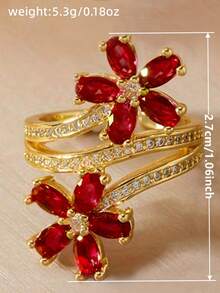 1 PC Elegant Cubic Zirconia Ring For Women For Wedding Engagement Jewelry Valentine's Day - Yellow Gold - View 7