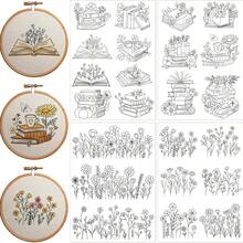 Papel con patrón de bordado pre-impreso, set de estabilizador autoadhesivo y soluble en agua, incluye diseños florales y botánicos - A - Ver 13