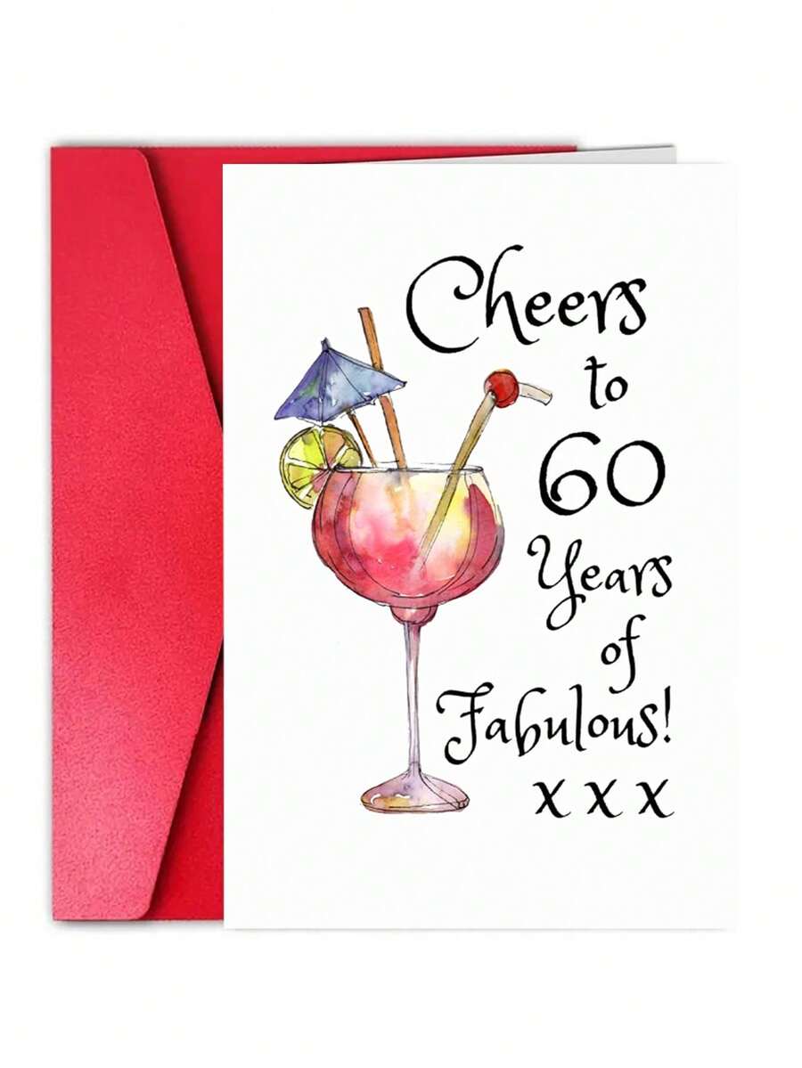 1pc Cheers To 60 Years Of Fabulous - Fun 60th Birthday Card For Women - 18*13cm - View 1