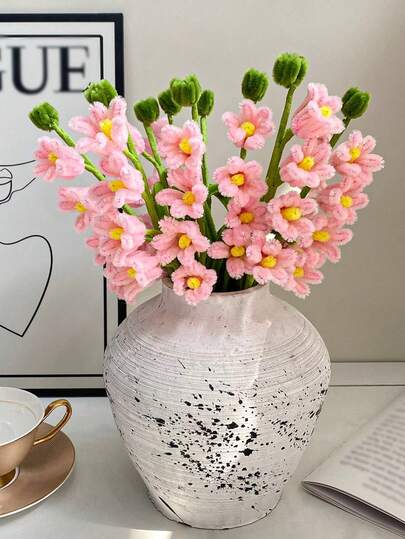 1支仿真粉色花枝，优雅仿真植物，精美母亲节礼物，花瓶填充物，经久耐用，无需维护，适用于花园、婚礼、派对、家居装饰