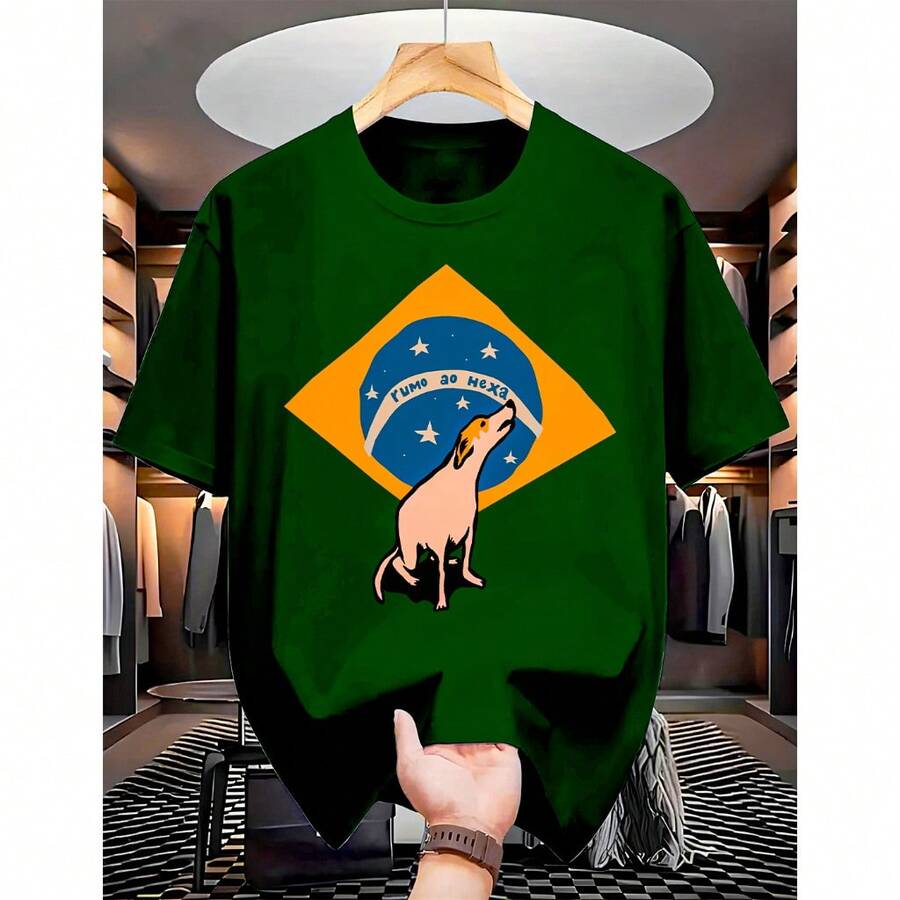"Road To The Sixth Title" Brazil Dog Caramel World Cup T-Shirt For Men And Women, 100% Cotton - màu xanh lá - Xem 1