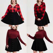 Plus Size Basic Versatile Stretchy Elastic Waist Flared Casual Mini Skater Skirt/Pleated Plaid Skirt For Women XL-5XL - 01-純黑色 - 查看 4