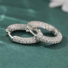 女士迷你经典圆形耳环，情人节或成人礼礼物 - 銀色 - 查看 3