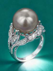 1 PC Elegant Cubic Zirconia & Faux Pearl Ring For Women For Valentine's Day Gift Wedding Anniversary Party Jewelry - 1# - View 2