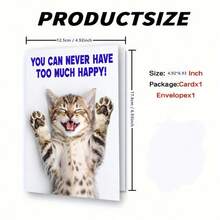 1pc Birthday Card For Women, Mom, Sister, Friend And Men. You Can Never Have Too Much Happy With This Cute Kitten! - View 3