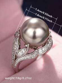 1 PC Elegant Cubic Zirconia & Faux Pearl Ring For Women For Valentine's Day Gift Wedding Anniversary Party Jewelry - 1# - View 7