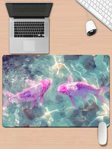 1pc Pink Koi Fish Jumping Water High Definition Printed Desk Mat, Multifunctional XXL Mouse Pad, Keyboard Gaming Mouse Pad, Office Computer PC Gaming Desk Mat, Ideal Gift For Family And Friends, Adults - View 2