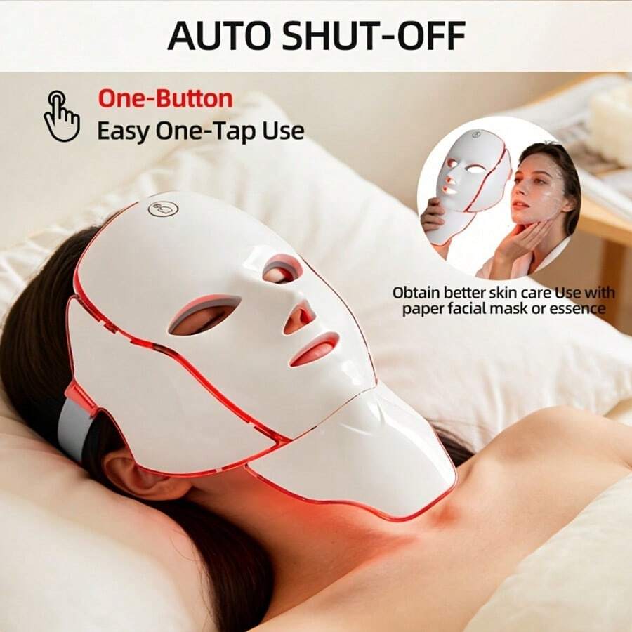 7-Color LED Beauty Mask For Women, USB Rechargeable With Touch S Creen, Portable Multi-Functional, Ideal Valentine's Day Gift For Girlfriend & Female Friends - Facial Skincare Tool - Mặt nạ cổ 01 - Xem 1
