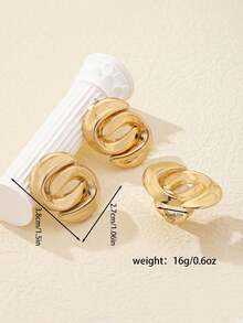 1 Set de Aretes y Anillo Minimalista con Letras Doradas para Mujer - Dorado - Ver 5