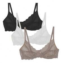 Set Of 3 Lace Bras Without Padding With Underwire Sigh Balconette - White/black/red - View 4