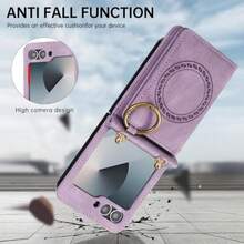 Compatible With Samsung Galaxy Z Flip 6 5G 2024 Wallet Case And Crossbody Shoulder Strap Ring Buckle Stand Card Holder Magnetic Car Mount Phone Cover For ZFlip6 Z6 G Flip6 ZFlip 6Z Women Men Purple - 紫色 - 查看 5