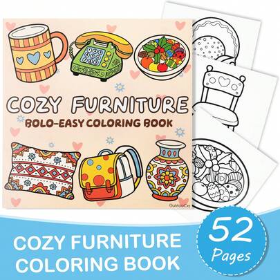 52 Pages Stress Relief Coloring Book: Suitable For Adults And Teenagers, Rough And Easy To Draw, Minimalist And Elegant Design, Covering Rich Themes Such As Animals, Household Items, Furniture, Flowers, Patterns, And Cute Objects