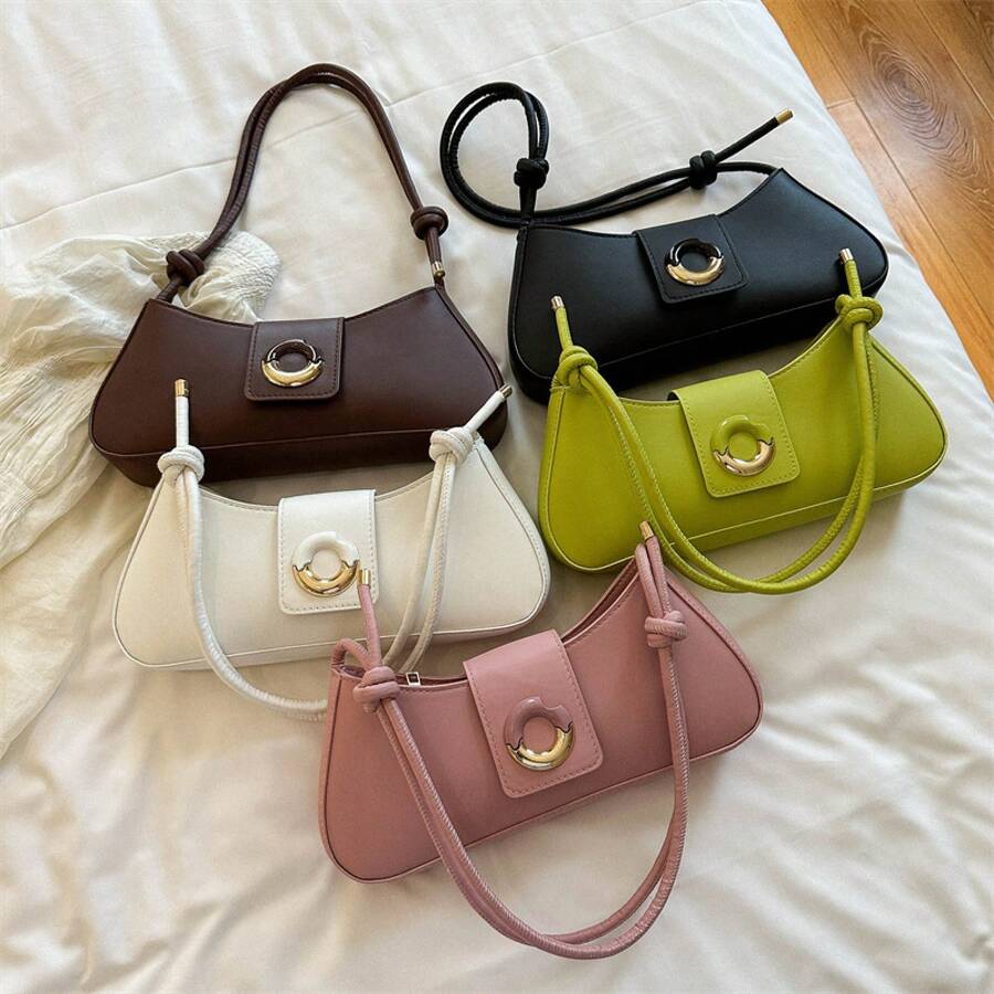 French-Style Niche Textured Underarm Bag, New Summer Solid Color PU Shoulder Bag, Versatile For Commuting, Crossbody Handbag - Green - View 1