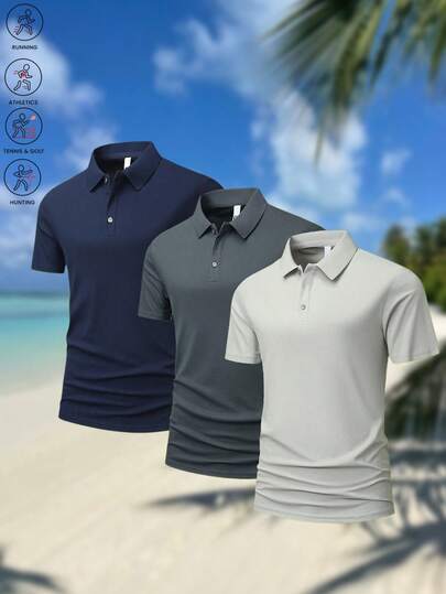 3件套男士夏季多色Polo领短袖T恤，通勤及商务休闲