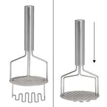 Prensador de patatas acero inoxidable 2 en 1, machacador manual con disco perforado y base ondulada, para puré de patata y verduras, 25 x 10,5 cm - 25 x 10,5 centímetros - Ver 3