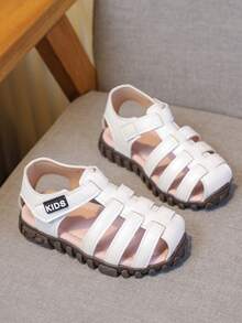 Girls' Roman Sandals, Boys' Summer New Hollow-Out Hook & Loop Non-Slip Soft Bottom Beach Shoes, Suitable For 3-6 Years Old Toddlers - White - View 4