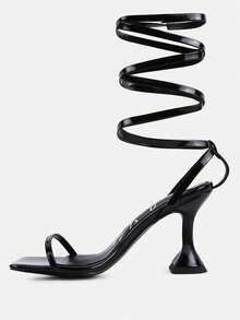 Lewk Strappy Tie Up Spool Heel Sandals - 黑色 - 查看 3