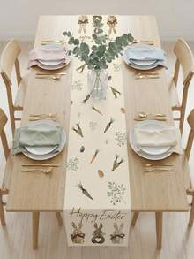 1 pieza Camino de mesa de Pascua feliz, mantel de lino con conejo y zanahoria, decoración de mesa de Pascua de primavera, adecuado para decoración de primavera, suministros para fiestas de Pascua, decoraciones de Pascua, decoración del hogar, decoración de la habitación - A - Ver 5