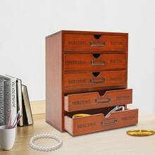 5-Drawer Wooden Desk Organizer, Brown Vintage Shelf Drawer Storage Unit - Apothecary Style Drawers For Office Supplies, Jewelry, Stationery | 11 Lbs Capacity, No Assembly Required, Shelf Drawer Cabinet For Home Office, Bedroom, Dresser | Label Slots, No Assembly, 11 Lbs Capacity - màu nâu - Xem 7