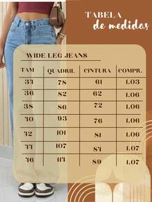 Calça Jeans Wide Leg Feminina Marmorizada Pantalona Oversized 100% Jeans - Lavagem Média - Visão 10