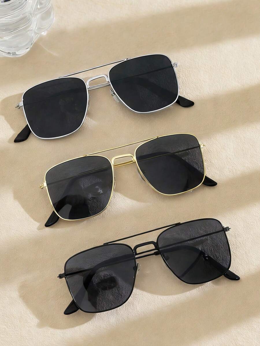 3pcs Girls' Fashion Metal Double-Beam Glasses Suitable For Everyday Wear - Multicolor - View 1