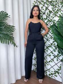 Women's Tailored Trousers, High-Waisted Wide Leg, Elegant Formal Style - Basic Black - View 2