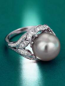 1 PC Elegant Cubic Zirconia & Faux Pearl Ring For Women For Valentine's Day Gift Wedding Anniversary Party Jewelry - 1# - View 5