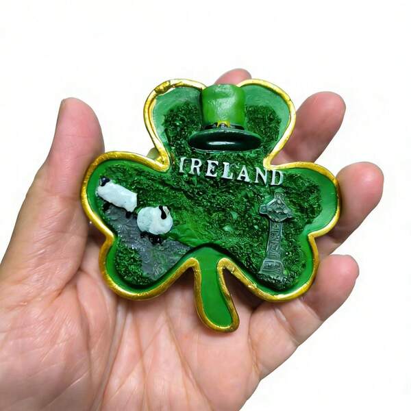7.5cm (2.95 Inch) Ireland Shamrock Fridge Magnet, Travel Souvenir Decorative Magnetic Sticker