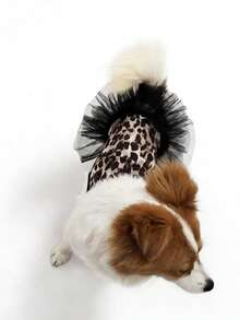 Vestido para perro, vestido de malla con estampado de leopardo y tirantes de espagueti que evita el desprendimiento de pelo - Caqui - Ver 6