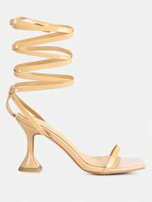 Lewk Strappy Tie Up Spool Heel Sandals - 米色 - 查看 1