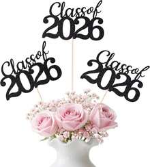Black Class Of 2026 Graduation Table Centerpieces, 12 Pcs Grad Party Decorations With Sticks, Graduation 2026 Party Supplies For Table Décor - ColorA - View 1