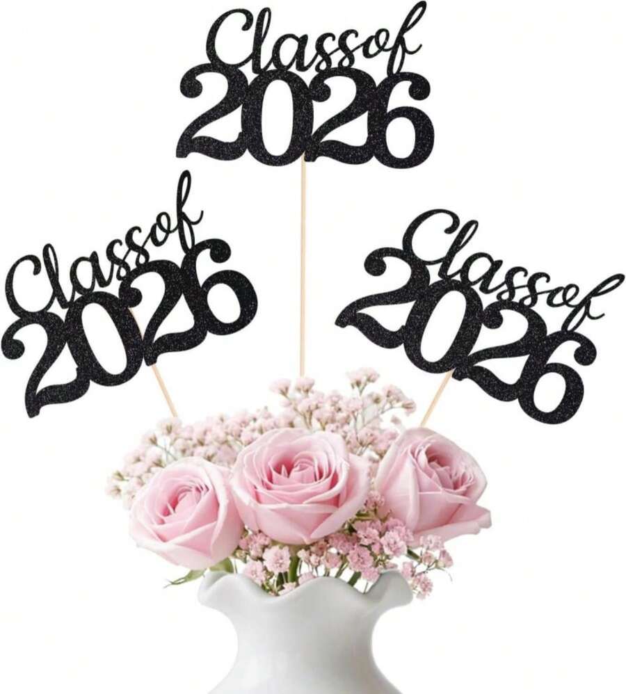 Black Class Of 2026 Graduation Table Centerpieces, 12 Pcs Grad Party Decorations With Sticks, Graduation 2026 Party Supplies For Table Décor - Màu A - Xem 1