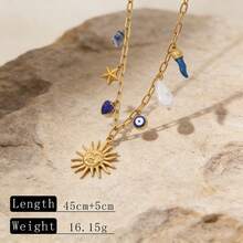 Stainless Steel Sun & Evil Eye Charm Necklace, 18K Gold Plated With Star, Heart & Stone Charms, Boho Jewelry For Women - Gold - View 9