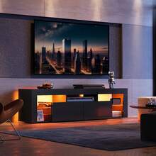 Modern Entertainment Center Wood TV Stand For Living Room With LED Lights And 2 Large Storage Drawers 65 To 70 Inch Fits 65 To 70 Inch TVs Black - View 1