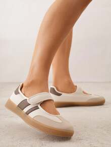Ballerina-Style Flat Sneakers With Hook And Loop Closure - Beige - View 2