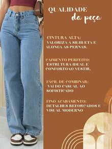 Calça Jeans Wide Leg Feminina Marmorizada Pantalona Oversized 100% Jeans - Lavagem Média - Visão 9