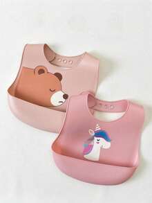 2pcs/1pc Celemek Bayi Silikon - Anti Bocor, Anti Noda, Lembut, Dapat Diatur Ukurannya, Tahan Air Rebus, Portabel, Desain Kartun, Cocok untuk Penggunaan Sehari-hari Bayi & Makan di Luar Ruangan - MultiWarna - View 4