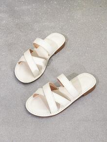 1 Pair Fashionable, Comfortable And Casual Children Flat Slippers - White - View 2