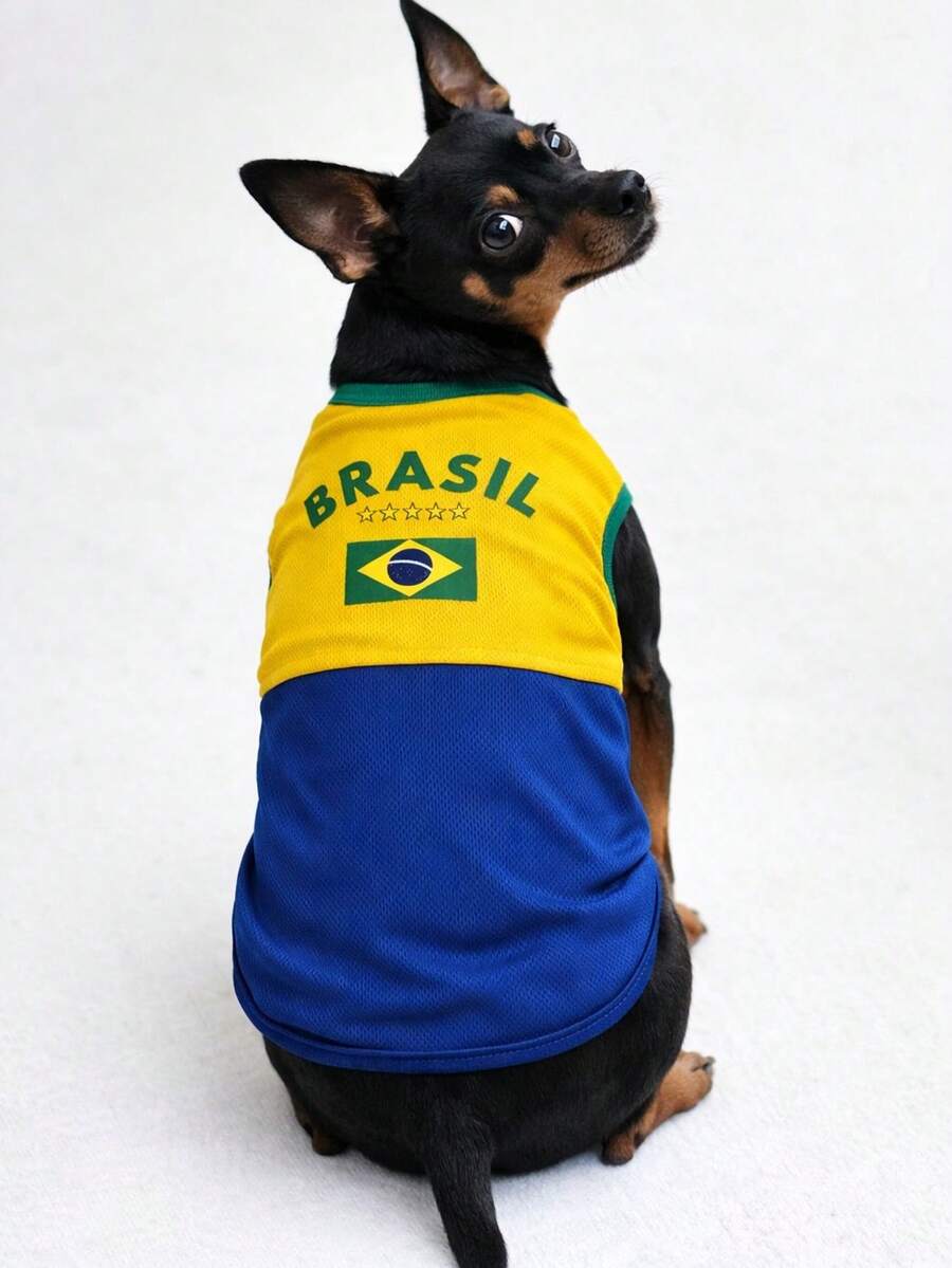 Pet Clothing, Brazil World Cup Shirt For Dogs And Cats. - Yellow - View 1
