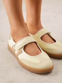 Women Ballerina-Style Flat Sneakers With Hook And Loop Closure - Yellow - View 4