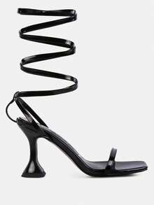 Lewk Strappy Tie Up Spool Heel Sandals - 黑色 - 查看 1