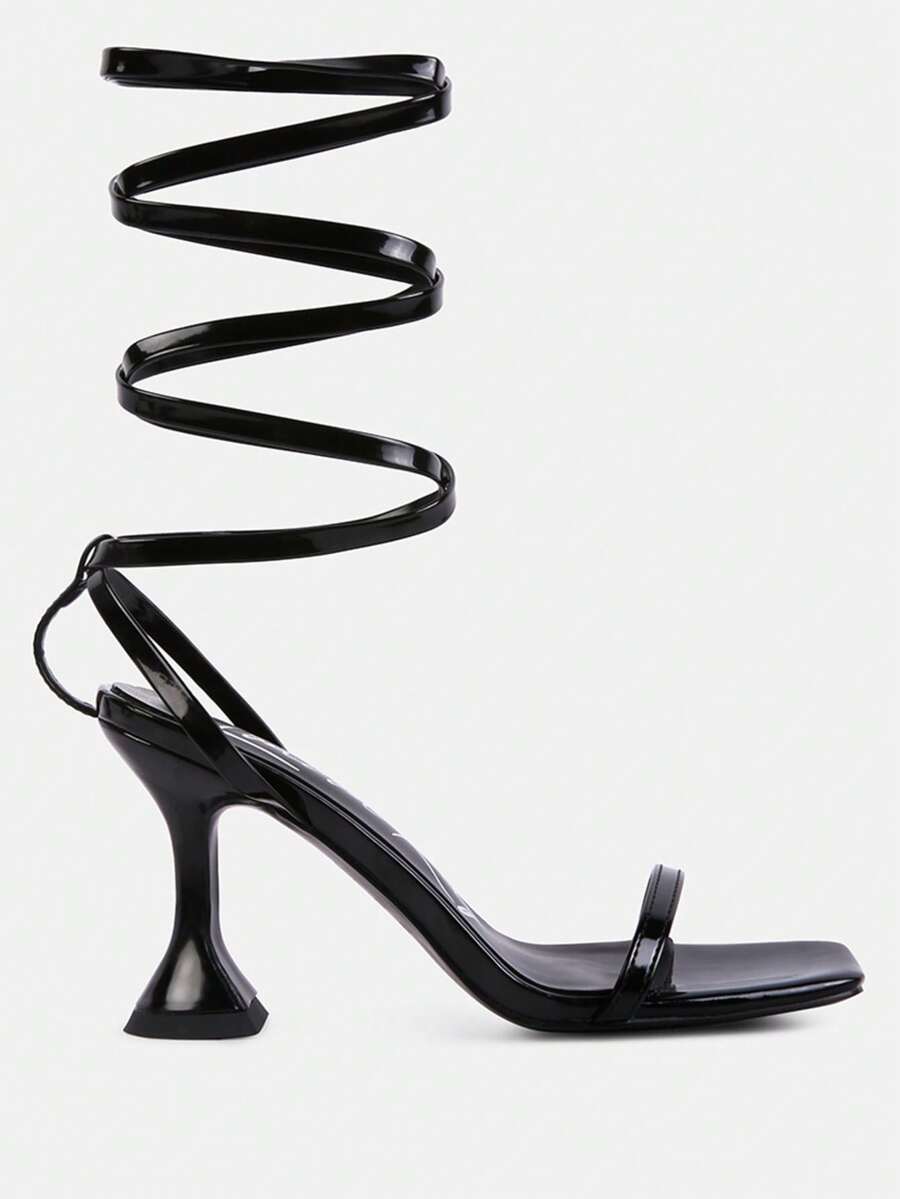 Lewk Strappy Tie Up Spool Heel Sandals - 黑色 - 查看 1