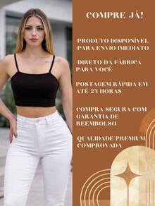 Cropped Feminino Suplex Forrado Top Academia Alça Fina Zero Transparência Confortavel Look de Verão - Preto - Visão 5