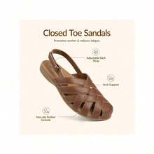 Rihero Comfortable Arch Support Women's Walking Sandals - Closed Toe Fisherman Style With Adjustable Strap - màu nâu - Xem 2