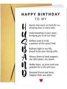 1 pieza Tarjeta de cumpleaños conmovedora para esposo de esposa - Poema acróstico romántico de saludo - Regalo de cumpleaños sentimental para él - Nota de amor significativa con sobre - Ver 7