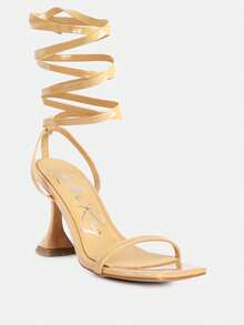 Lewk Strappy Tie Up Spool Heel Sandals - 米色 - 查看 2