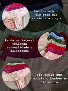 KIT 7 CALCINHAS FIO DUPLO RENDA CONFORTO - Multicolorido - Visão 3