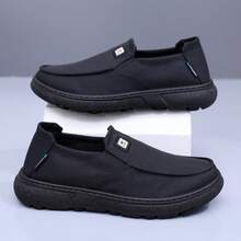 Herren Lässig Slip-On Sneaker mit runder Zehenkappe, einfarbig, bequeme leichte Outdoor-Schuhe für Frühling/Sommer - Schwarz - Übersicht 5